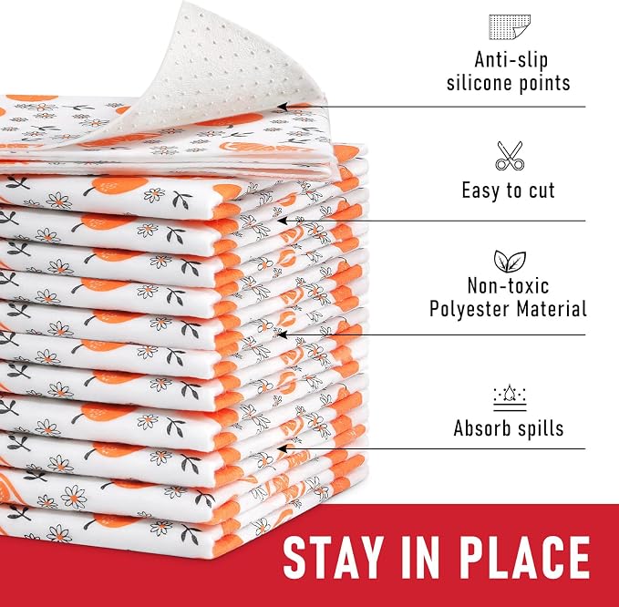 Cooyes Shelf Liners, 2-in-1 Non-Slip Fridge Mats, Absorb Excess Moisture, No-BPA Multiple Sizes for Glass Shelves, Kitchen Cabinets, Drawers (17.7 W x 24 L Inches, Dasiy-12 Pack)