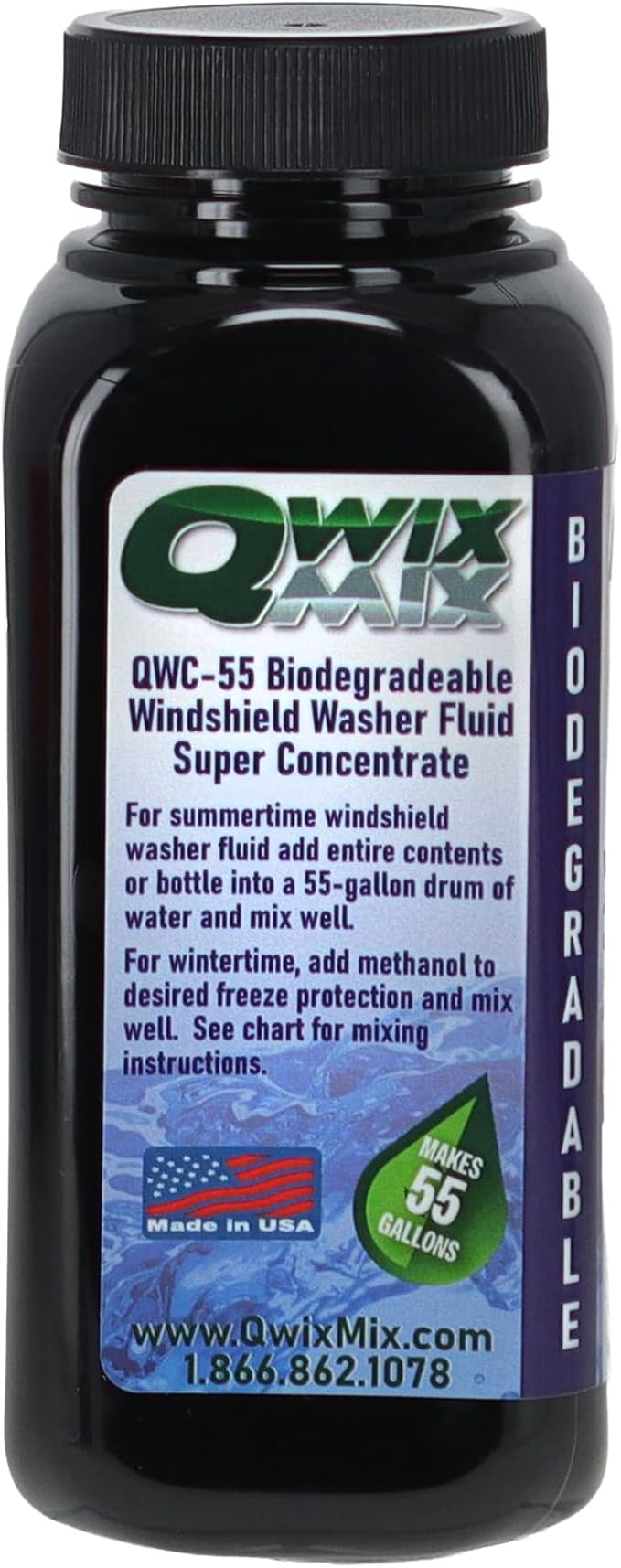 Qwix Mix Windshield Washer Fluid Concentrate, 1 Bottle Makes 55 Gallons - 100% Biodegradable Grime & Dirt Remover, Superior Commercial Grade Glass Cleaner, Single