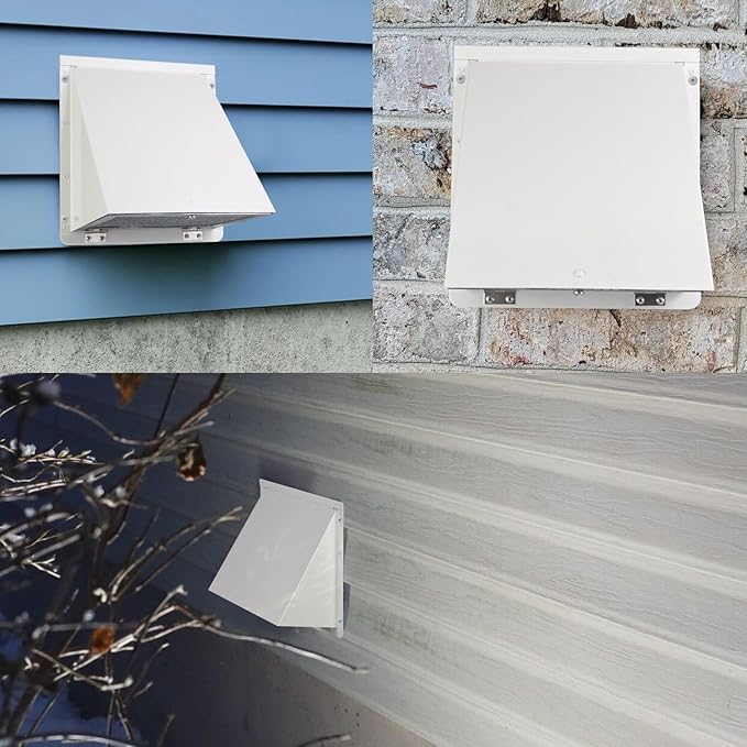 5 Inch Hooded Wall Vent with Screen and Damper,5'' Wall Vent Cover Exhaust Vent Cover Cap,Exterior Dryer Vent Cover Hood for Outdoor Kitchen Range Hood/Dryer/Bathroom Exhaust-Galvanized Steel,White