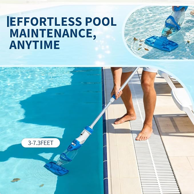 Handheld Pool Vacuum with Telescopic Pole, Updated Swimming Cordless Rechargeable Pool Cleaner 19.8GPM Powerful Suction for Above Ground/Inground Pools, Spa, Hot Tub, Dual-Filter Cleaning System