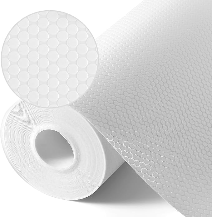 Shelf Liners for Kitchen Cabinets Non Adhesive Drawer Liner for Bathroom Waterproof Refrigerator Liners for Shelves Fridge Plastic Mats Cabinet Cupboard Liner White 11.8 x 236.2 Inches