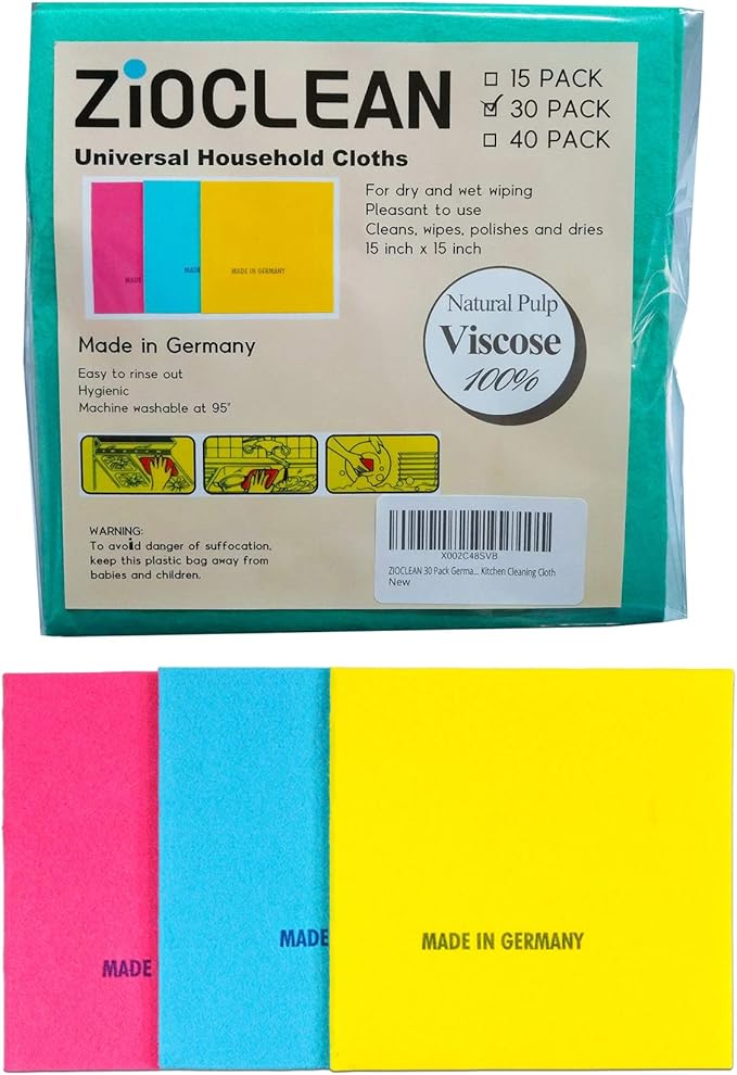 30 Packs German Universal Household Color Dish Cloths 15 inch x 15 inch Wide Size Machine Washable Super Absorbent, Drying Eco-Friendly Cloth
