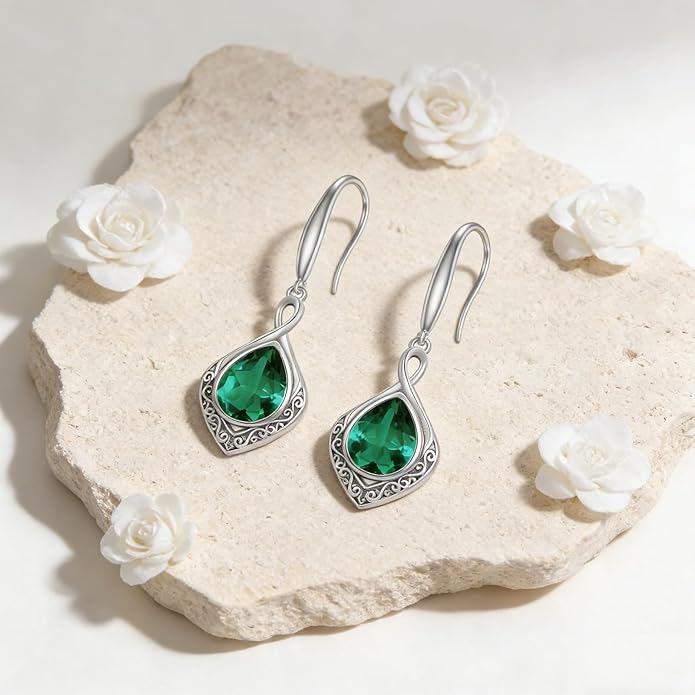 PELOVNY Celtic Knot Filigree Earrings for Women 925 Sterling Silver Moss Agate/Birthstone Infinity Earrings Birthday Christmas Jewelry Gifts for Mom Daughter Wife Sister