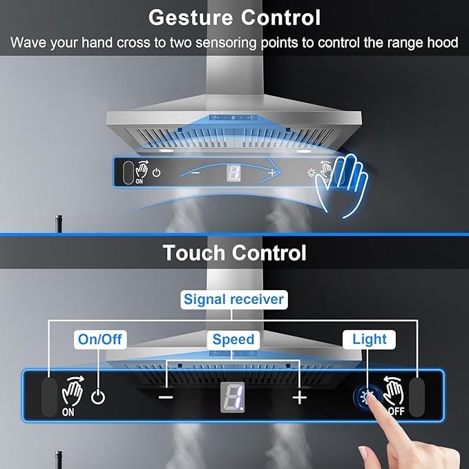 Wall Mount Range Hood 30 inch, Ducted/Ductless Range Hood with Gesture Sensing & Touch Control, Kitchen Hood 30 inch 450CFM, Vent Hood w/Stainless Steel Baffle Filters, 3 Speed Fan