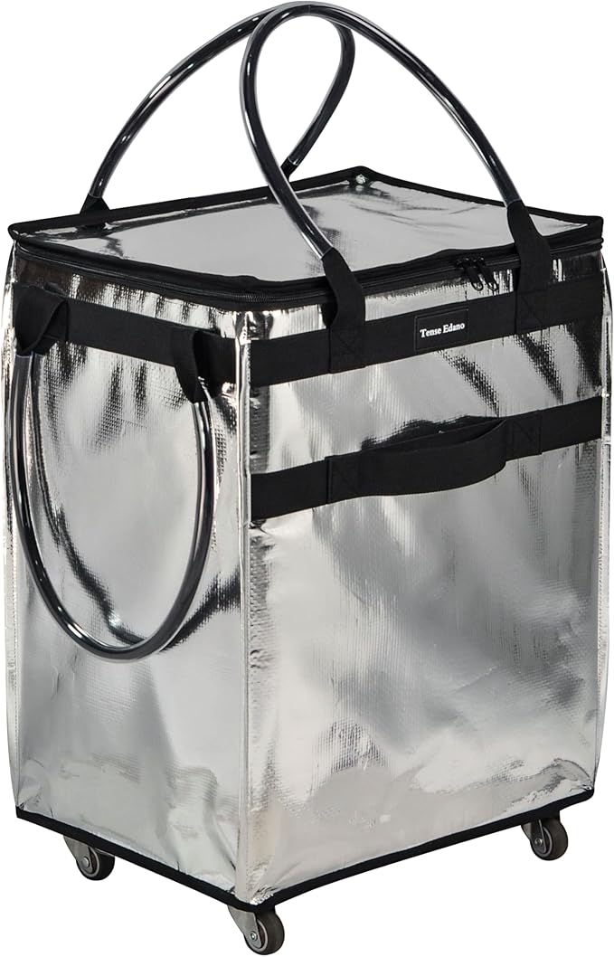 Reusable Grocery Bag On Wheels Large Capacity Shopping Trolley Foldable Rolling Tote Bag with Heavy Duty Handle for Travel (Silver, Medium)