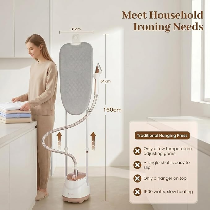 HAPAIS Steamer for Clothes,1800W Professional Clothes Steamer 360° Rotatable Ironing Board,30s Fast Heat, 2L Large Tank 60 Mins Steam, Garment Steamers for Suits, Wedding Dresses, Curtains, Cashmere
