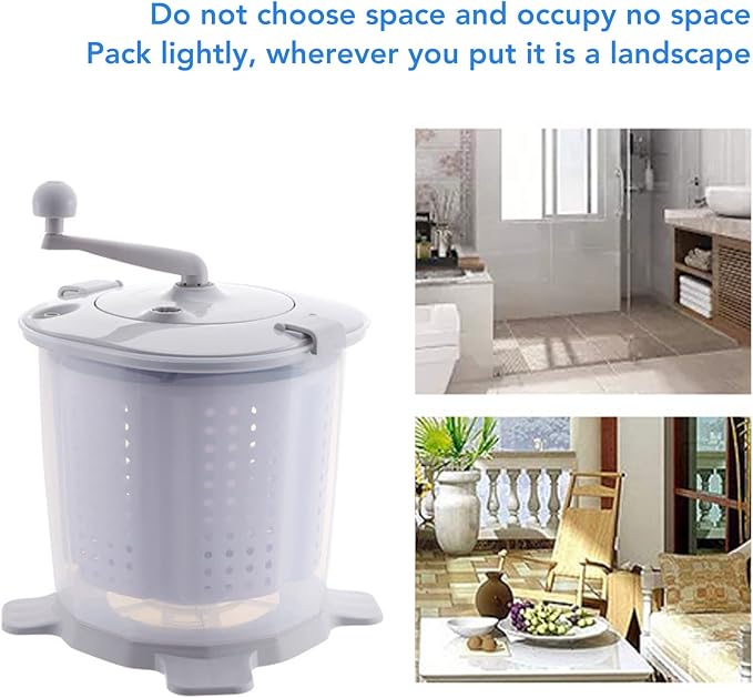 Portable Hand Crank Washing Machine non electric Manual Washing Machine Clothes Washer for Dormitory Apartment Camping & Tiny Spaces Nordic Grey