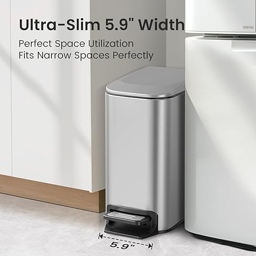 Cesun Small Bathroom Trash Can with Lid Soft Close, Step Pedal, 6 Liter / 1.6 Gallon Stainless Steel Mini Garbage Can for Office, Outdoor Trash Bin with Removable Inner Bucket (Silver)