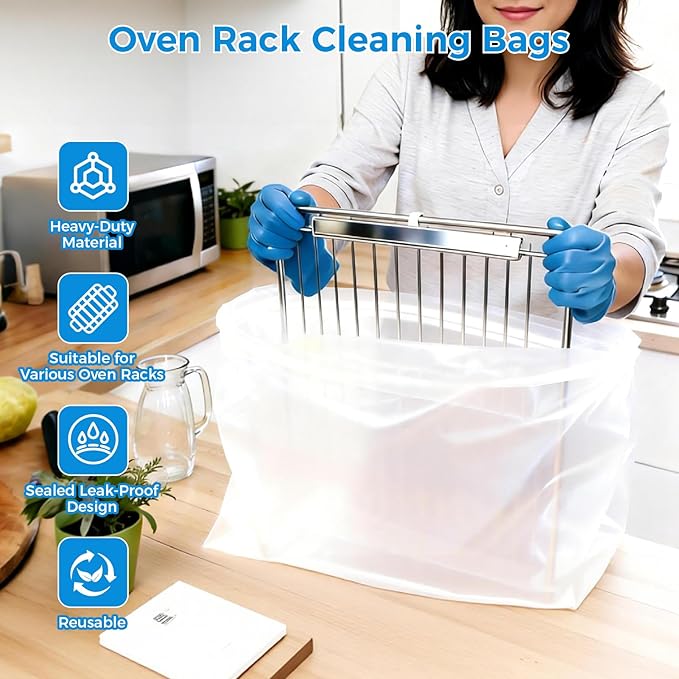 4 Pack Extra Large Oven Rack Cleaning Bags (31.4''X39.3'') – Heavy Duty Reusable Deep Soak Bags for BBQ Grill, Easy Oven Rack Cleaner for Home Kitchen, Removes Grease & Grime
