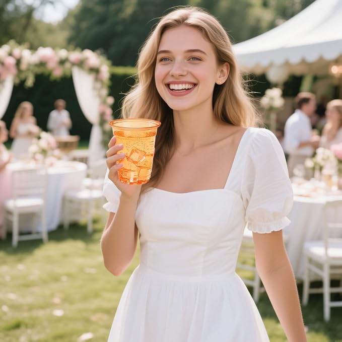 50 Pack Orange Clear Plastic Cups 12 oz Disposable Drinking Cups for Fall Wedding Orange Birthday Party Supplies