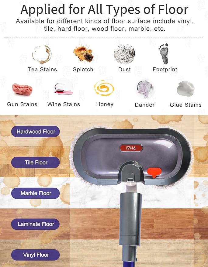 VMAI Electric Mop with Detachable Battery & 300ml Water Tank, Spin Mop with LED Headlight and Sprayer, for Hardwood, Tile, Laminate Floor, <50dB Working Noise