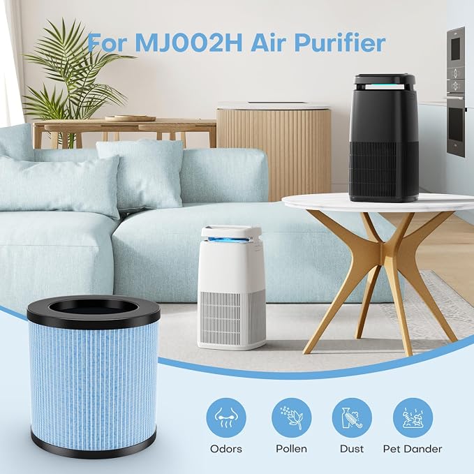 POMORON MJ002H Air Purifier for Home(One 3-Layer Original Filter Included) and One Set of 4-Layer Premium Filters(2 Packs)