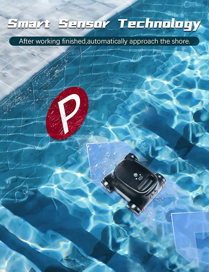 Cordless Robotic Pool Cleaner, Pool Vacuum for Above Pools, Pool Cleaner Lasts 180 Min, Self-Parking Technology, Ideal for Flat Bottomed Pools up to 2000 Sq.ft