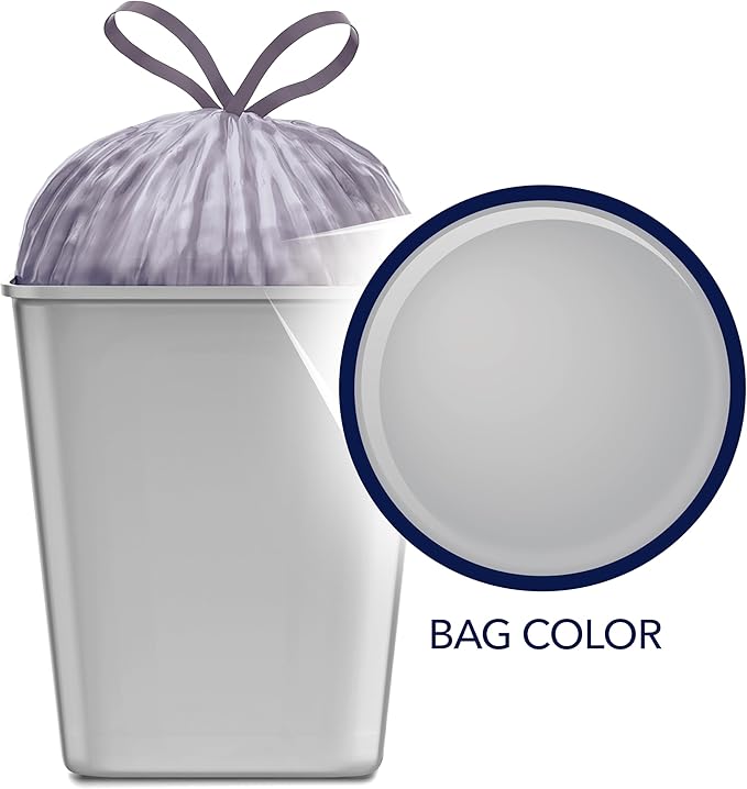 Color Scents Medium Trash Bags - 8 Gallon, 200 Total Bags (8 Packs of 25 Count), Drawstring - Silver Bag in Simply Clean Scent with Microban