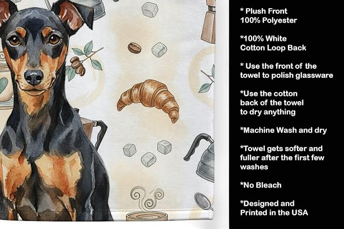 Caroline's Treasures Manchester Terrier Coffee Bar Kitchen Towel Velour Plush Front and Cotton Loop Back Machine Washable