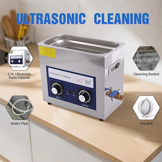 6.5L Ultrasonic Cleaner Machine with Heater Timer, 180W Stainless Steel Ultrasonic Washing Machine, 40KHz Sonic Jewelry Glasses Parts Washer for Jewelry Eyeglasses Tools Parts