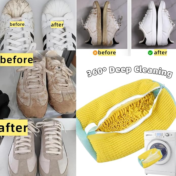 4PCS Shoes Laundry Bag for Shoes 2024 Upgrade Sneaker Washing Machine Bag Shoe Washing Machine Bag, Reusable and Durable Zipper Shoe Washing Bag for All Shoe Types And Sizes(Yellow&Grey)