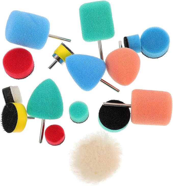 SOLUSTRE 16pcs Auto Buffing Pad Set Sponge Polishing Wheel Kit for Car Detailing Lightweight Durable Easy to Clean Reusable for Scratch Removal and Surface Finishing