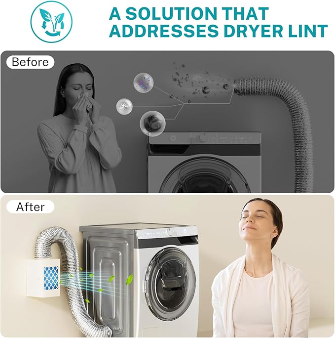 Indoor Dryer Vent Kit, HG Power Metal Dryer Vent Box, Safety Vent Flap, Dryer Lint Trap, Indoor Dryer Vent for Electric Dryer, Space Saver Dryer Vent Kit with Polyester Filters, Dryer Vent Hose