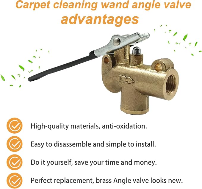 1/4" Carpet Cleaning Wand Angle Valve, Brass Angled Flow Control Valve for Carpet Extractor Upholstery Wand, Angle Valve Handle for Carpet Cleaner