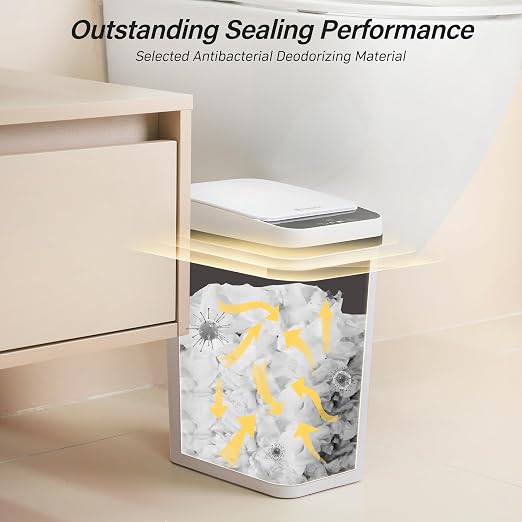 FRESHLIX Smart Touchless Bathroom Trash Can 2.6 Gallon Automatic Motion Sensor Rubbish Can with Lid Electric Waterproof Narrow Small Garbage Bin