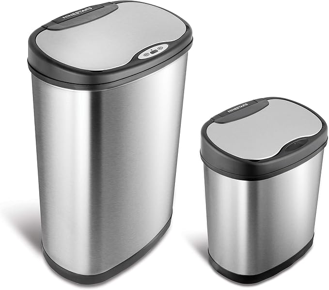 Ninestars Automatic Touchless Infrared Motion Sensor Trash Can Combo Set, 13 Gal & 3 Gal, Stainless Steel Base