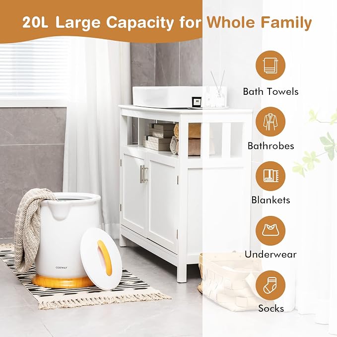 COSTWAY Bucket Style Towel Warmer,Fragrance Holder, Fits up to Two 40” x 70” Oversized Towels, Bathrobes, Blankets, Auto Shut Off, Luxury Towel Warmer for Bathroom, Spa