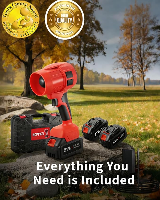 Power Leaf Blower 21V Cordless Lightweight Handheld Electric Turbo Jet 2x4Ah Batteries Fast Charger 1000,000 RPM High Speed with Ergonomic Handle for Yard Cleaning Lawn Maintenance Blowing Leave (Red)