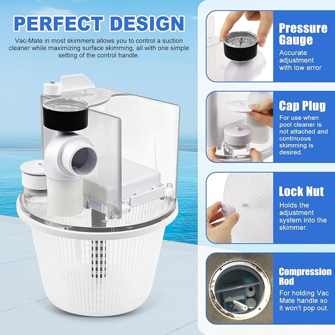 R211100 Vac-Mate Pool Cleaner Dispenser Box,Replacement Multi-Function Skimmer Attachment, Comes with Basket, Pressure Gauge & Install Kit, Fits Pentair, Certikin, Filtrite, PoolRite | Multi-Function Skimmer Attachment