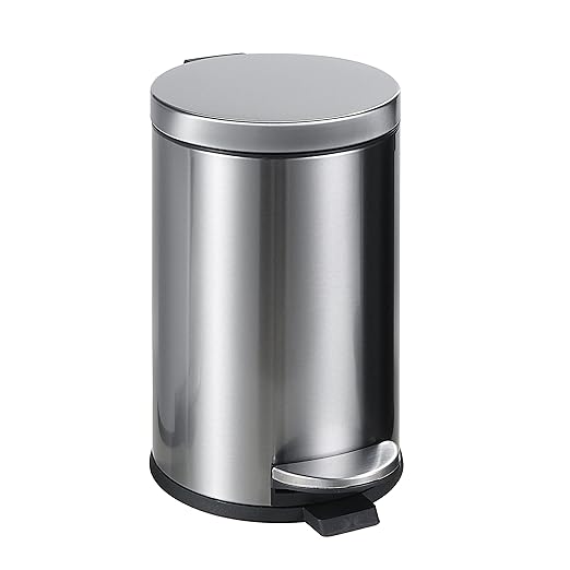 SunnyPoint 4.5 Liter(1.2 Gallon) Small Round Trash Can with Plastic Inner Bucket; Bathroom, Office, Kitchen and Bedroom Step On and Slow Close (S.N)