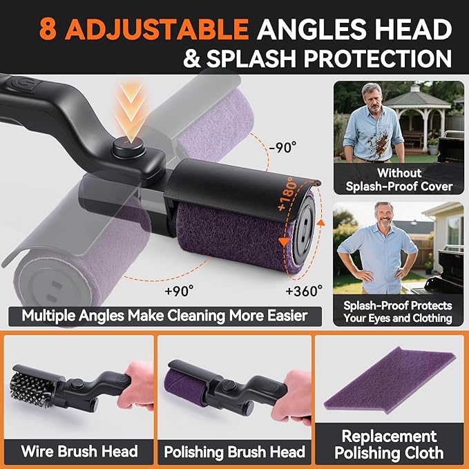 Electric Grill Cordless Cleaning Brush, Upgraded AS SEEN ON TV! BBQ Barbecue Scrubber, High Torque 25W Motor & MAX 400RPM, Dual Heads & Splash Guard
