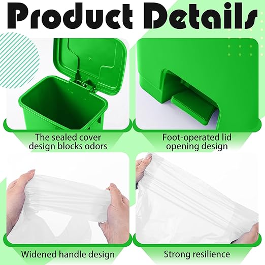 Geiserailie 1 Set Green Compost Bin Kitchen with Foot Pedal and 50 Leakproof Bags, Outdoor & Kitchen Organic Waste Trash Can for Food Scraps, Leaves, and Yard Waste (20L)