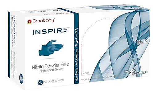 Cranberry USA Cranberry Inspire Aegean Blue Nitrile Exam Gloves, Case of 2500, X-Large, 2.0 Mil