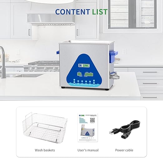 DK SONIC Ultrasonic Cleaner 6L,180W Industrial Ultrasonic Parts Cleaner with Heater&Timer, Digital Control&Basket, Multiple Functions for Motorcycle Engines,Carburetors, Chains