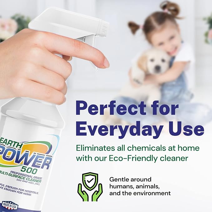 Earth Power Hypochlorous Acid 500 PPM Multipurpose Cleaner – Natural & Non-Toxic – Tile, Refrigerator, Shower, Countertop & Floor Cleaner – Family, Food & Pet Safe Cleaning Supplies – 32 oz