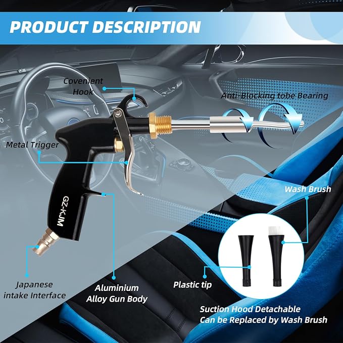 High Pressure Car Interior Spraying Washing Gun with 2 Set Nozzle Sprayer Connector Air Pulse Car Washing Equipment Tool (Upgrade-Dust blow gun)
