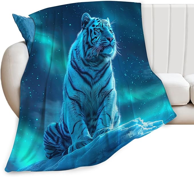 Tijuboni White Tiger Throw Blanket Tiger Gifts for Girls Boys Women Men Kids Adults Soft Flannel Fleece Blanket for Couch Sofa Bed Home Decor 50"x60"