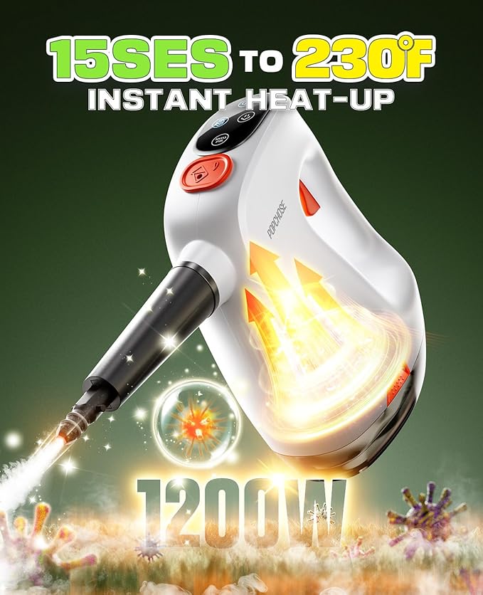 POPCHOSE Steam Cleaner with Detergent Dispenser, 15s Heat-Up Handheld Steam Cleaner for Home, Removable Water Tank