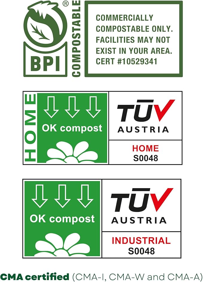 bioMat Compostable Trash Bags 13 Gallon, 20 Count, Tall flat top Kitchen Food Scrap Bin Liners, BPI, CMA and OK Compost HOME certified, Meets the ASTM D6400 Standard
