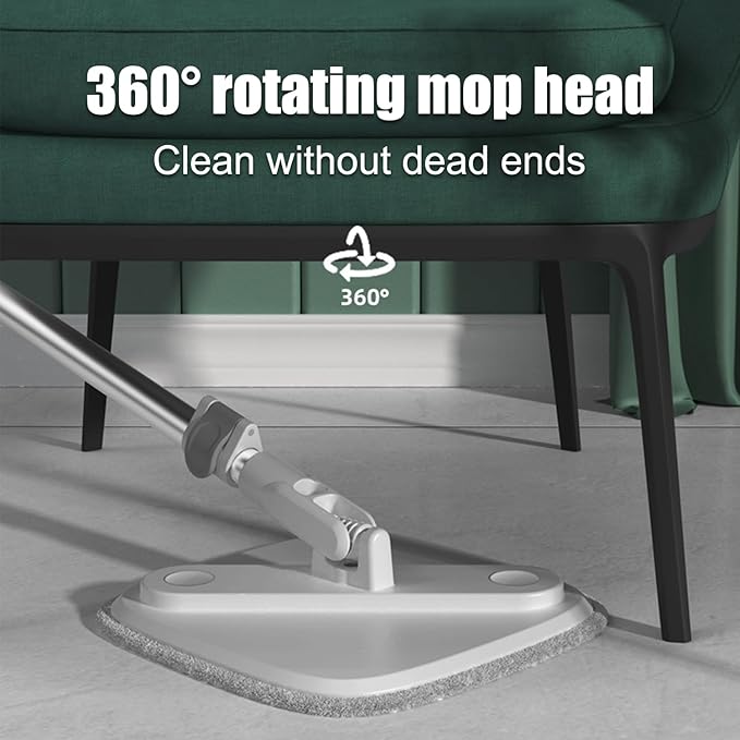 Spin Mop and Bucket with Self Separation Dirty and Clean Water System, Self Wringing 360° Rotating Clean Mop-Head and Bucket Set for Hardwood Tile Marble Floors with 10Pads-Grey
