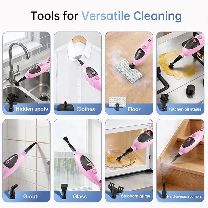 12-in-1 Steam Mop Cleaner, 15-Sec Fast Heat-Up, 1200W Floor Steamer with Double-Sided Pads, Removes 99.99% Stubborn Stains for Hardwood Floors, Marble, Clothes, Windows, Tiles, White