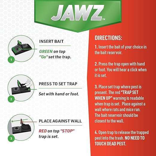 JT Eaton 409 Jawz Indoor Plastic Mouse Trap for Solid or Liquid Bait, Instant Kill Mouse Traps, No-Touch Disposal with Trap Set Indicator 24-Pack