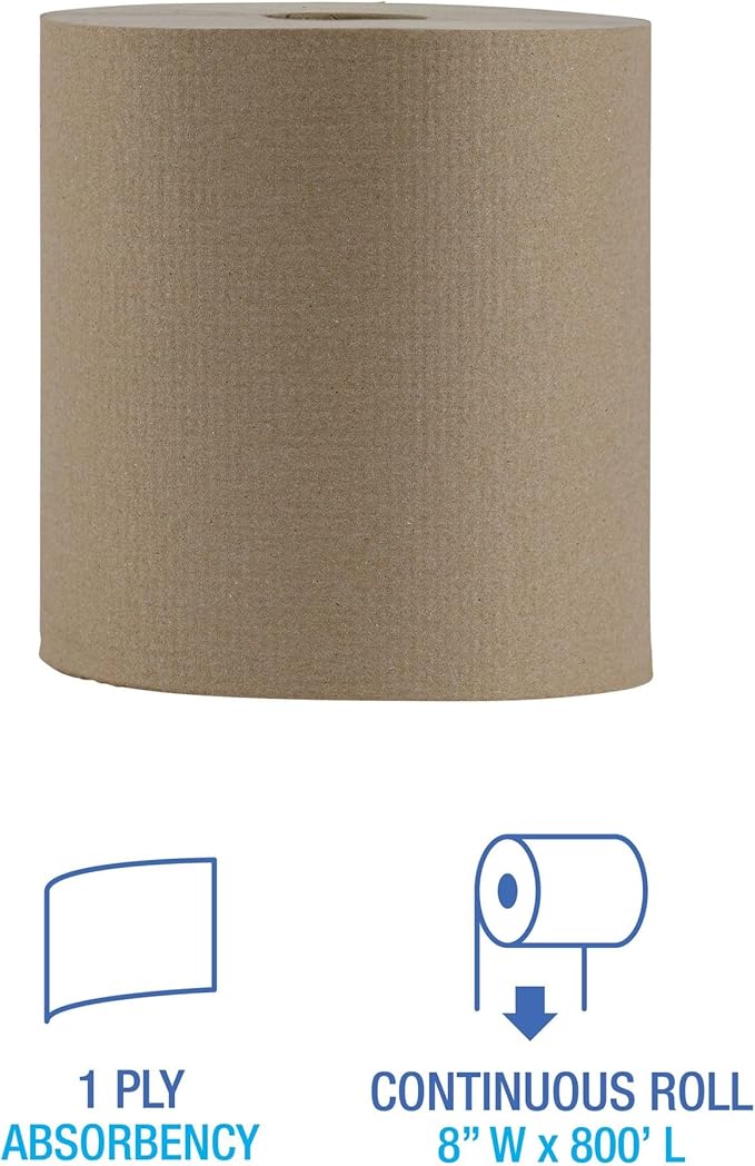 Boardwalk Hardwound Paper Towels, Nonperforated, 1-Ply, 8" x 800 ft, Natural, 6 Rolls/Carton