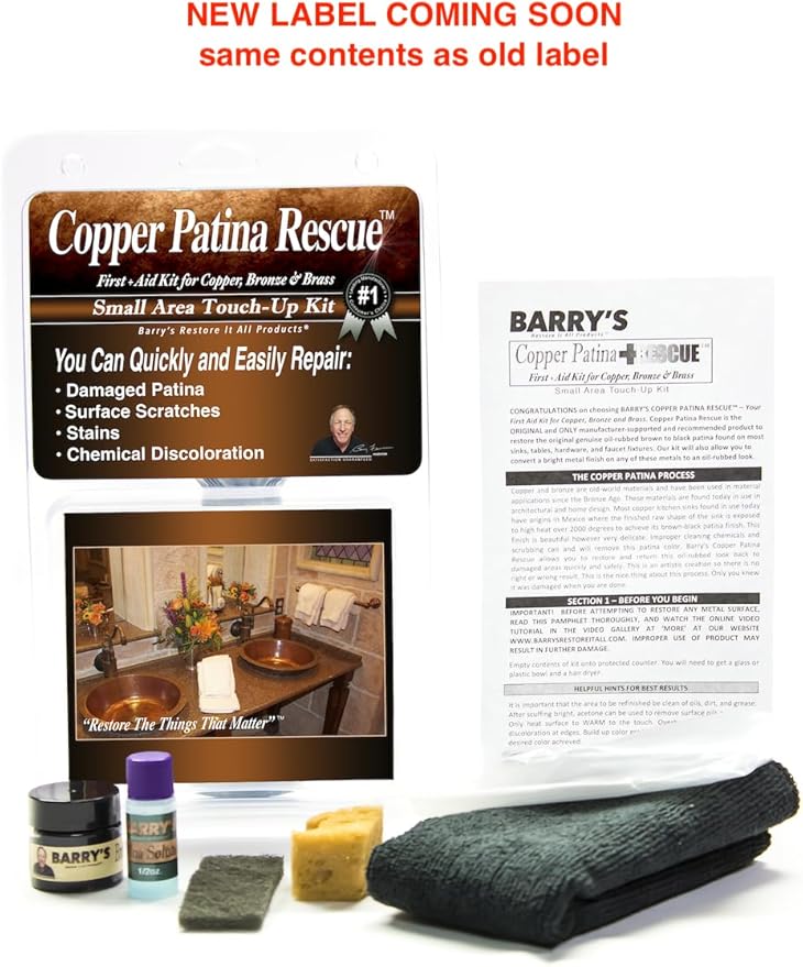 Barry's Restore It All Products - Copper Patina Rescue Small Area Touch-Up Kit | The #1 All-in-ONE Copper Patina Restoration KIT! Sinks, Hardware, Tables & Faucet Fixtures