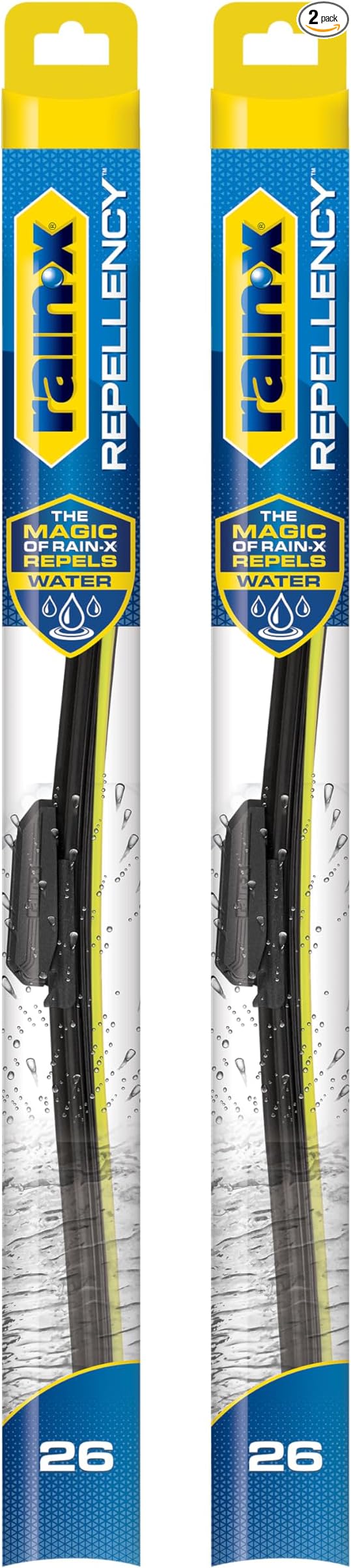 Rain-X 810365 Repellency Water Repellent Wiper Blades, 26" Windshield Wipers (Pack of 2), All Weather Streak-Free for Enhanced Visibility w/Water Repellency Formula [Amazon Exclusive]