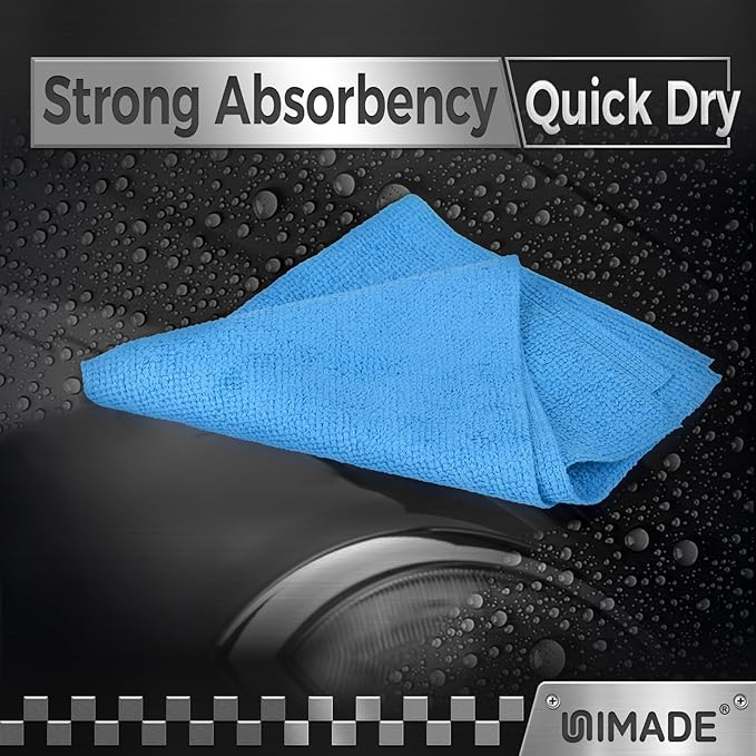 UNIMADE Shop Towel Rag, 200 Pack Reusable Rags Bulk Microfiber Cleaning Cloth Lint Free Towels for Car Kitchen Automotive Bar Mechanic Restaurant Garage, 11.5"x 11.5", Blue