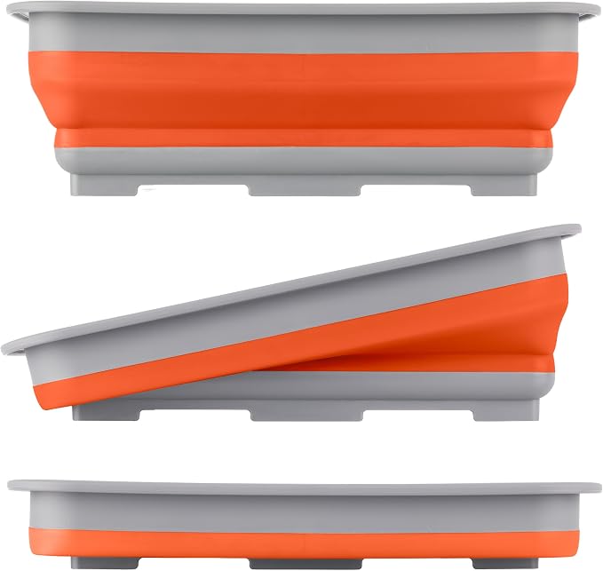 Collapsible Bucket for Cleaning - 7.27L Foldable Wash Bin Dish Tub - Collapsible Wash Basin or Camping Sink for Beach, Tailgating, or Soaking Laundry - Cleaning Supplies by Wakeman (Orange)
