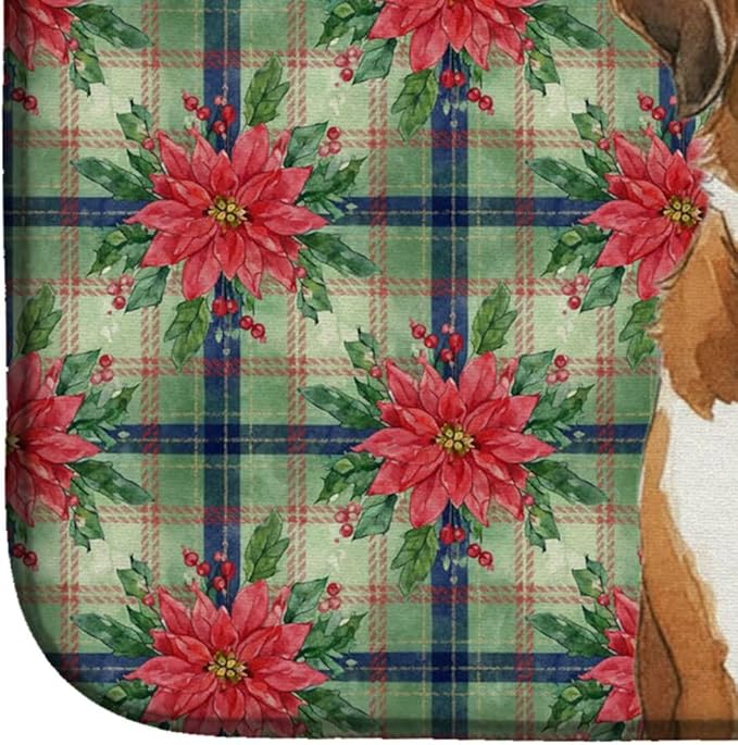Caroline's Treasures Brown and White Saint Bernard Christmas PoinsettIas Dish Drying Mat Absorbent Dish Drying Mat Pad for Kitchen Counter Dish Drainer Mat for Countertop, 14 x 21", Multicolor