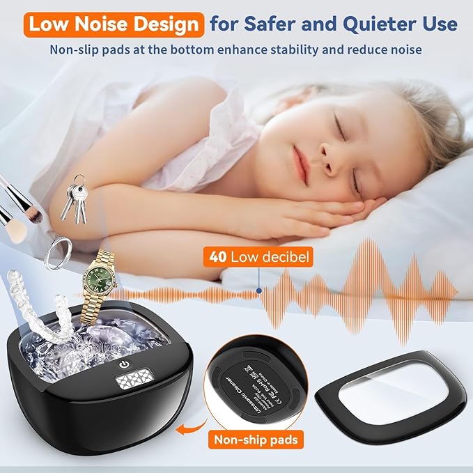 Ultrasonic Retainer Cleaner Machine, 45kHz Dental Cleaning Pod for Dentures, Aligners, Night Guards & Jewelry, 130ML Denture Cleaner 2 Timed Modes & Travel Design