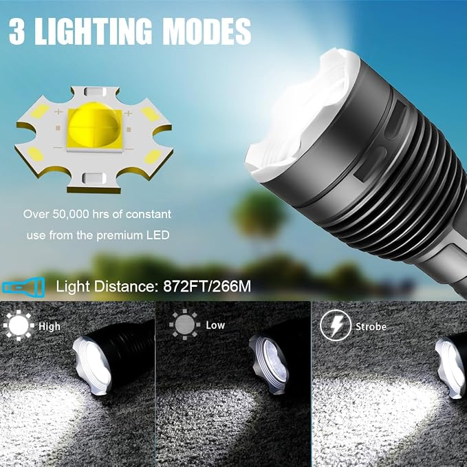 3000LM Diving Flashlight IPX8 Waterproof Scuba Light 3 Modes Rechargeable Underwater Light for Snorkeling, Ideal Gift for Divers and Underwater Sports Enthusiasts